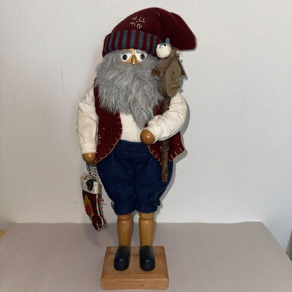 Grandeur Noel 17" Wooden Santa w/Bird Nutcracker Limited Edition - Picture 1 of 6